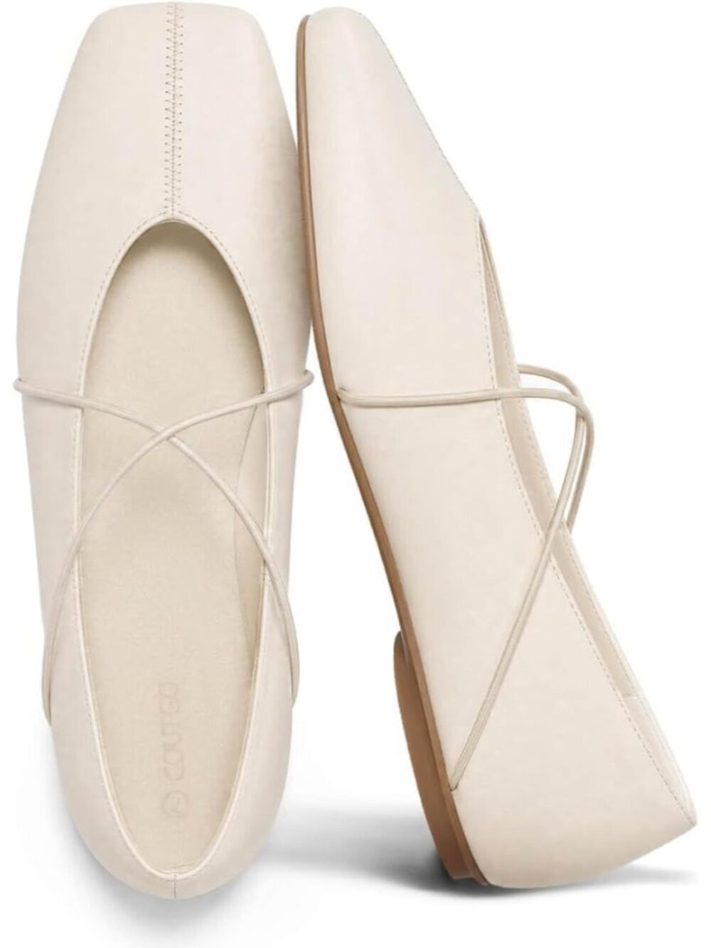 Women's Cream White Comfortable Slip On Square Toe Ballet Crisscross Strap Shoes